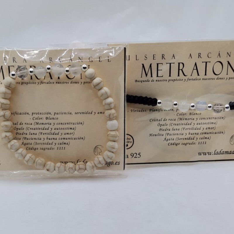 PULSERA ARCANGEL METATRON MINERAL BOLAS PLATA