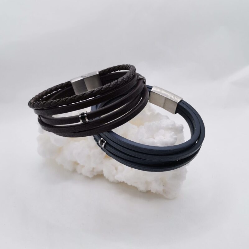 PULSERA HOMBRE 5 FILAS CUERO ACERO AZUL MARRON