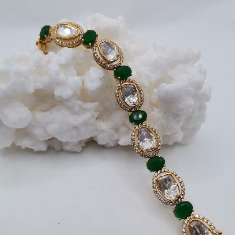 PULSERA DIAMANTE MOISSANITA Y ESMERALDAS PLATA ORO