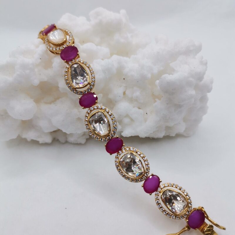PULSERA DIAMANTE MOISSANITA Y RUBI PLATA ORO