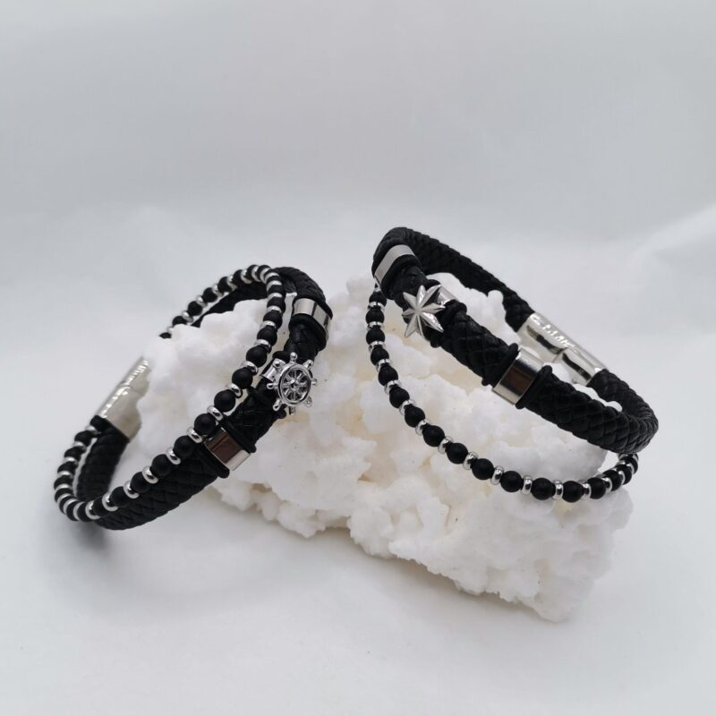 PULSERA HOMBRE DOBLE CUERO TRENZADO ACERO