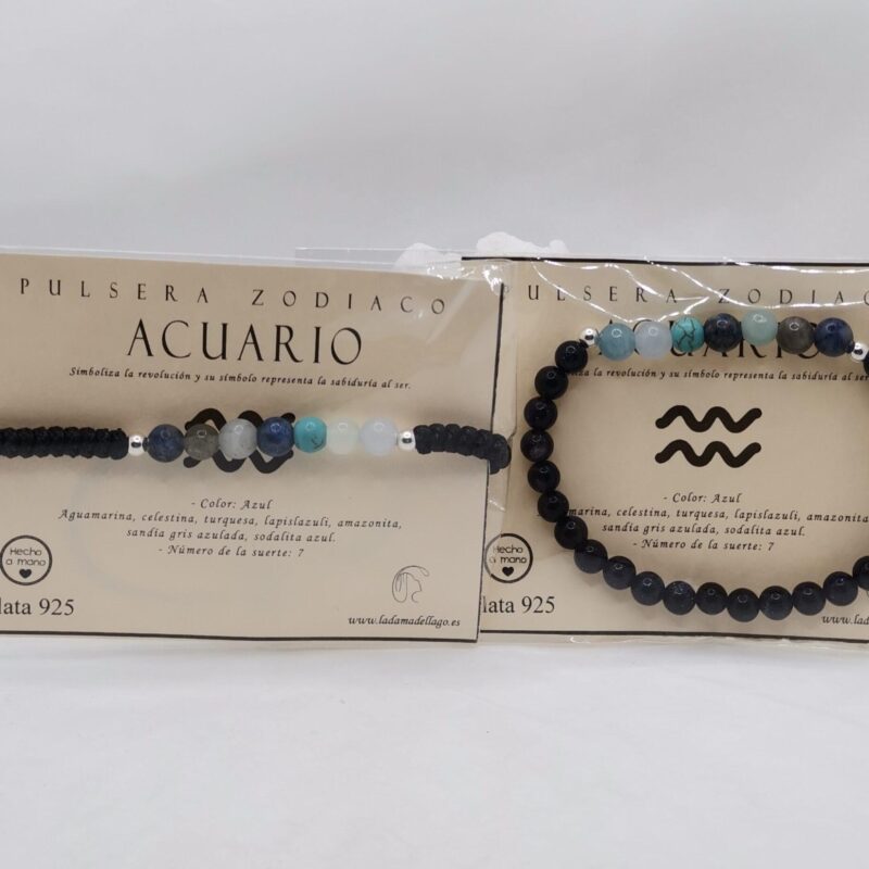 PULSERA HOROSCOPO ACUARIO MINERAL PLATA