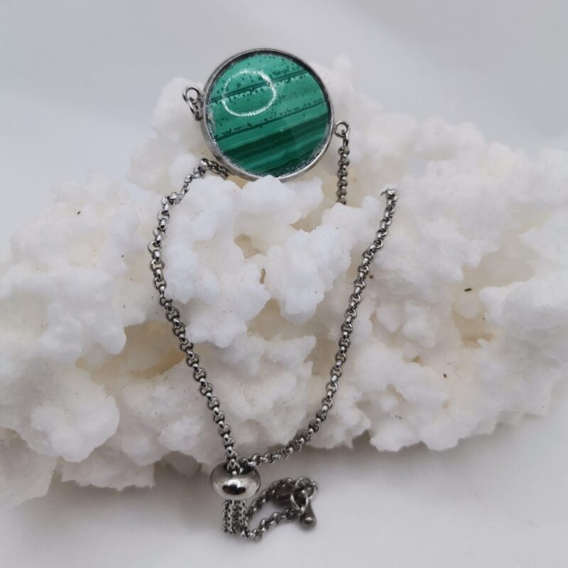 PULSERA MINERAL MALAQUITA ACERO 35
