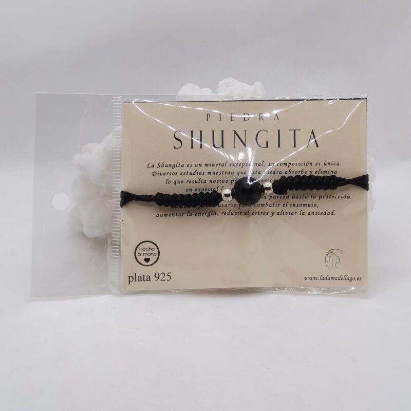 PULSERA SHUNGITA UNA BOLA CORDON PLATA