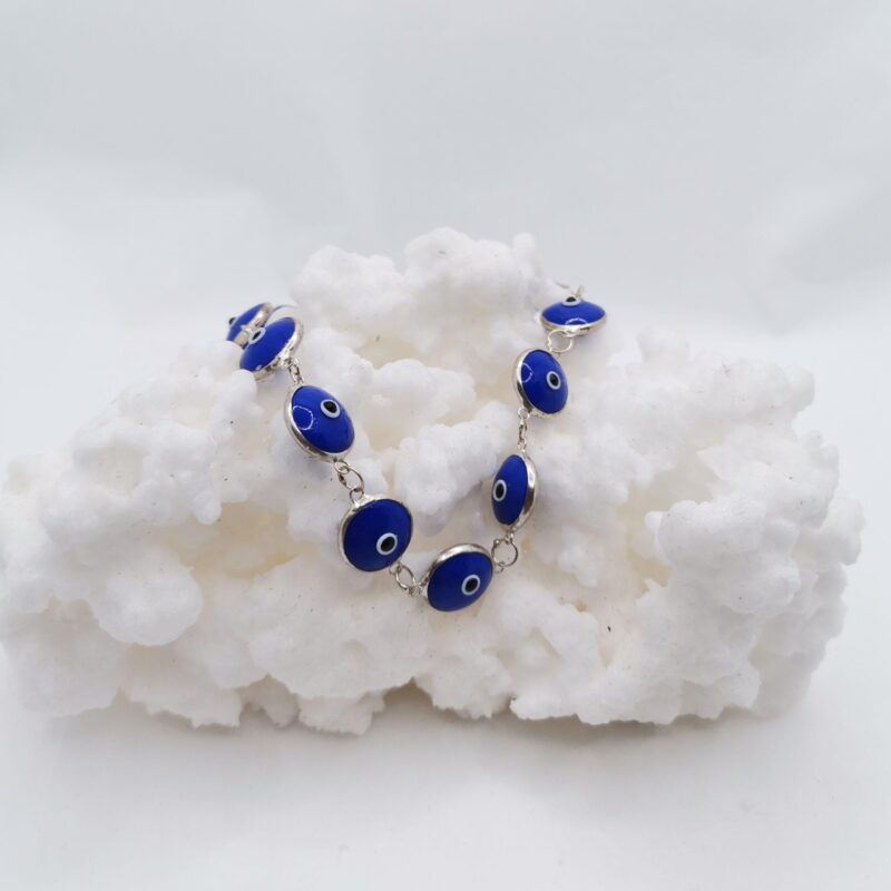 PULSERA OJO TURCO AZUL OSCURO CRISTAL PLATA