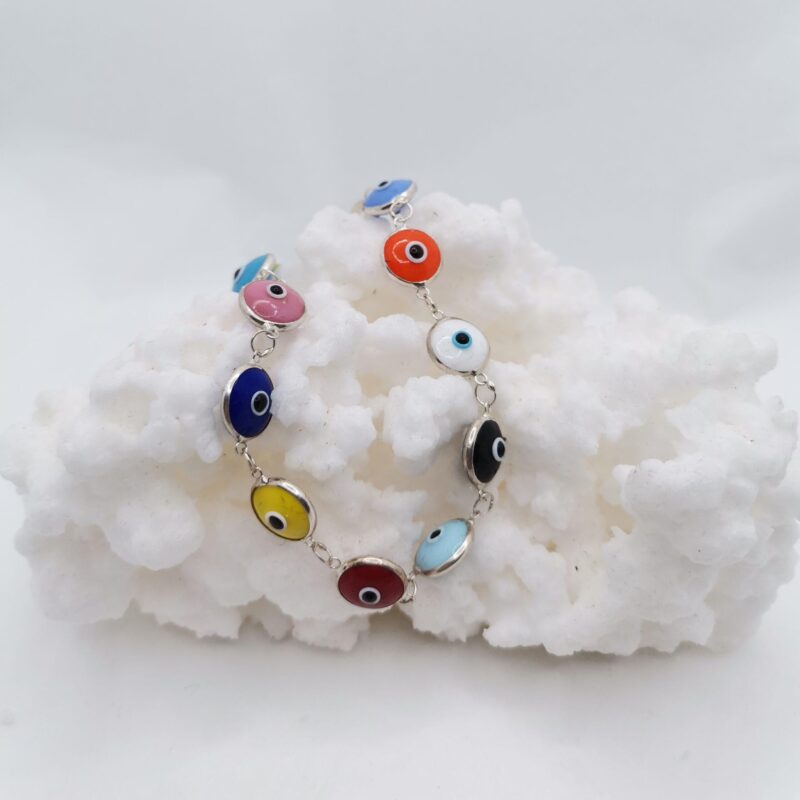 PULSERA OJO TURCO MULTICOLOR CRISTAL PLATA