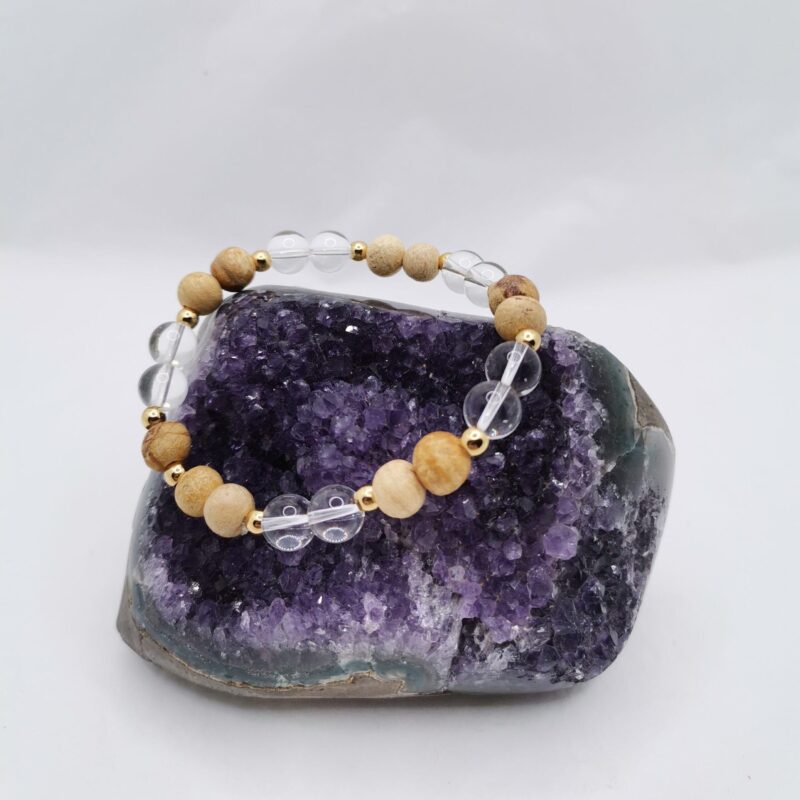 PULSERA PALO SANTO Y CUARZO BLANCO