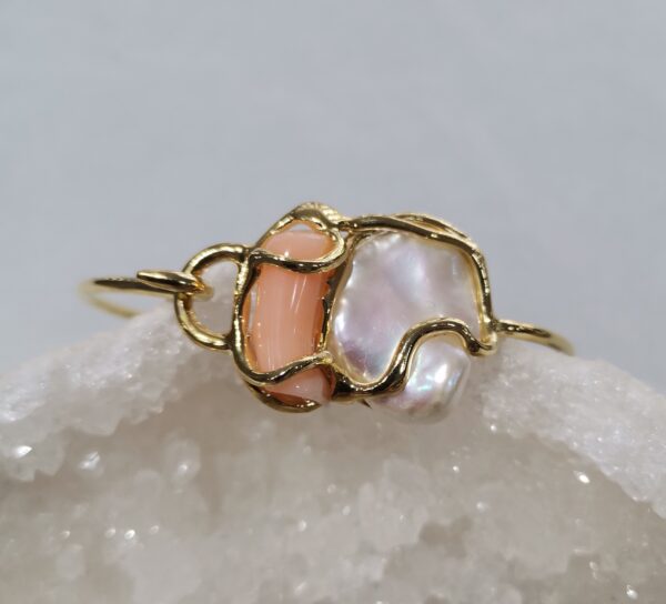 PULSERA PERLA TURQUESA O CORAL PLATA BAÑO ORO - Imagen 3