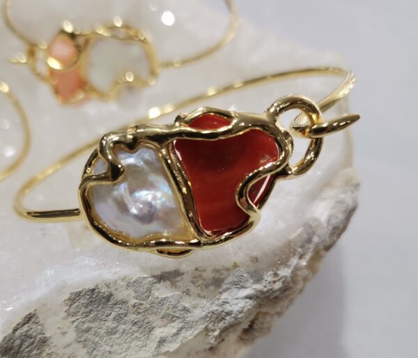 PULSERA PERLA TURQUESA O CORAL PLATA BAÑO ORO - Imagen 2
