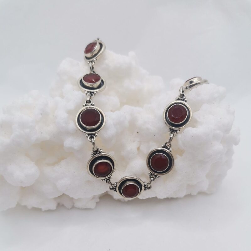 PULSERA PLATA CARNEOLA DOBLE ESFERA