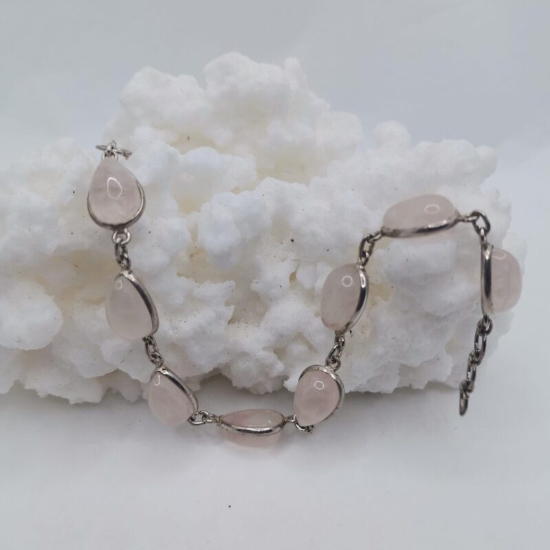 PULSERA PLATA CUARZO ROSA GOTAS