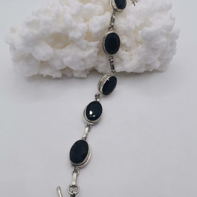 PULSERA PLATA ONIX NEGRO 5 OVALOS