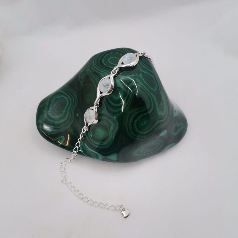 PULSERA PLATA PIEDRA LUNA TRES OVALOS CADENA