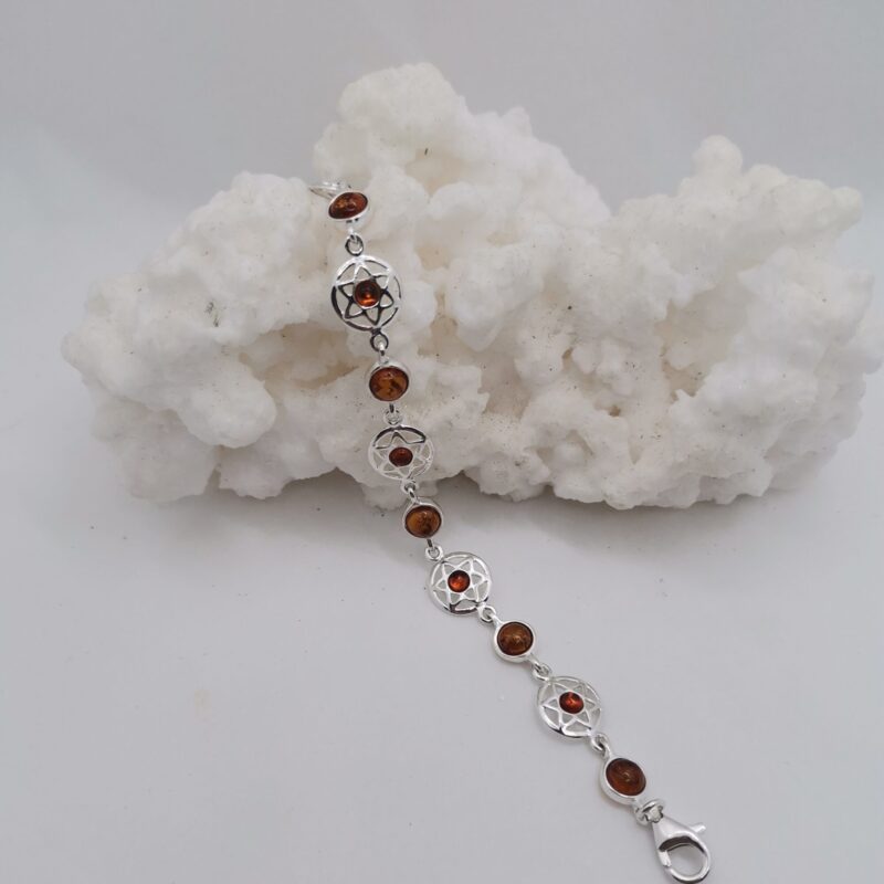 PULSERA PLATA Y AMBAR BOLITAS Y ESTRELLA DAVID