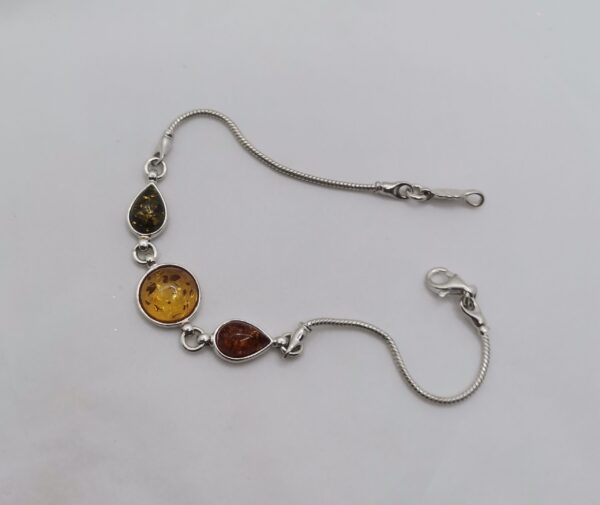 PULSERA PLATA Y AMBAR ESFERA Y DOS GOTAS CADENA - Imagen 2