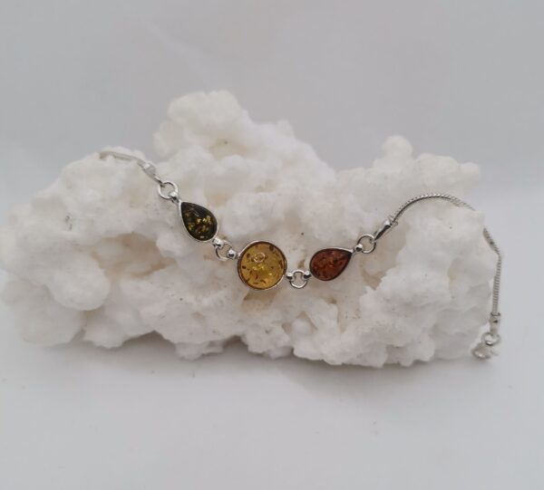 PULSERA PLATA Y AMBAR ESFERA Y DOS GOTAS CADENA