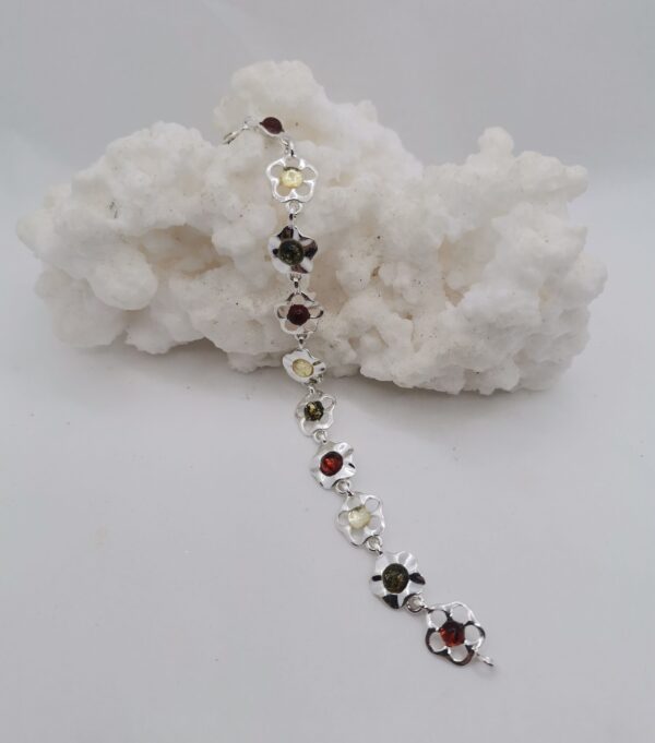 PULSERA PLATA Y AMBAR FLORES