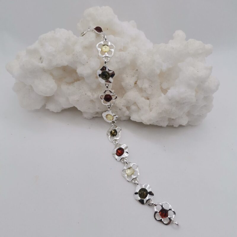 PULSERA PLATA Y AMBAR FLORES