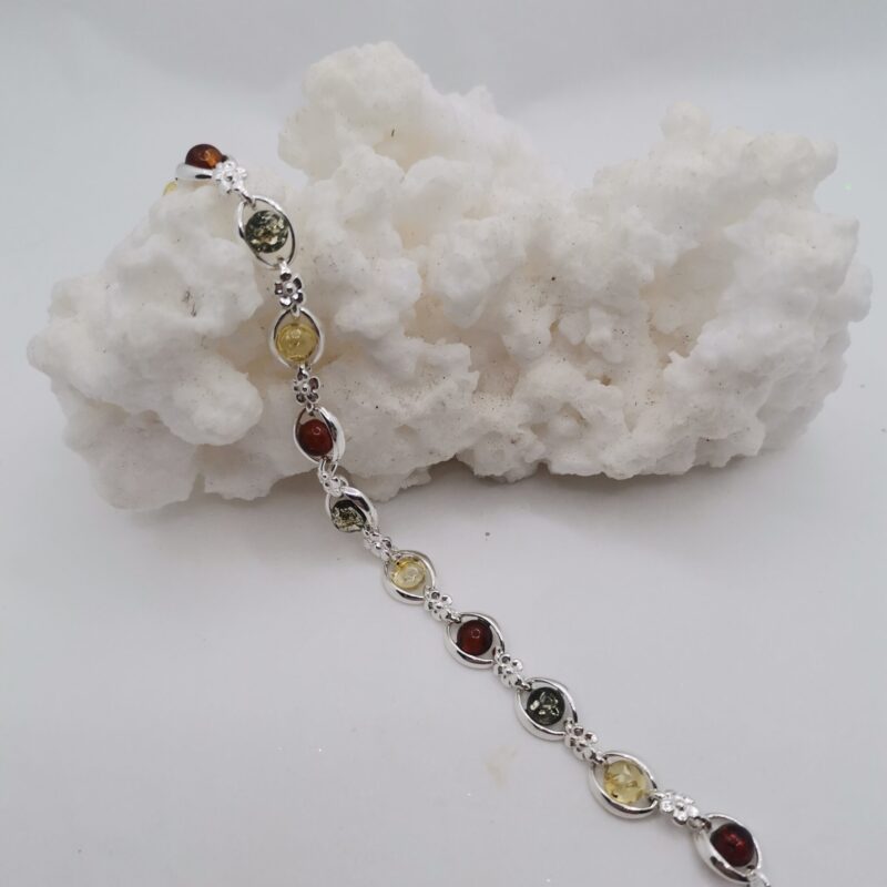 PULSERA PLATA Y AMBAR TRICOLOR ESFERAS AL AIRE
