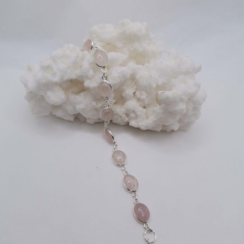 PULSERA PLATA Y CUARZO ROSA OVALADO