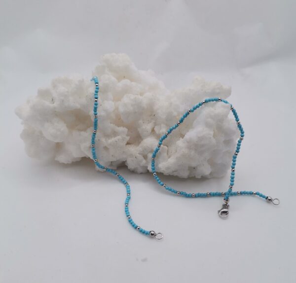 PULSERA PLATA Y TURQUESA 2 MM