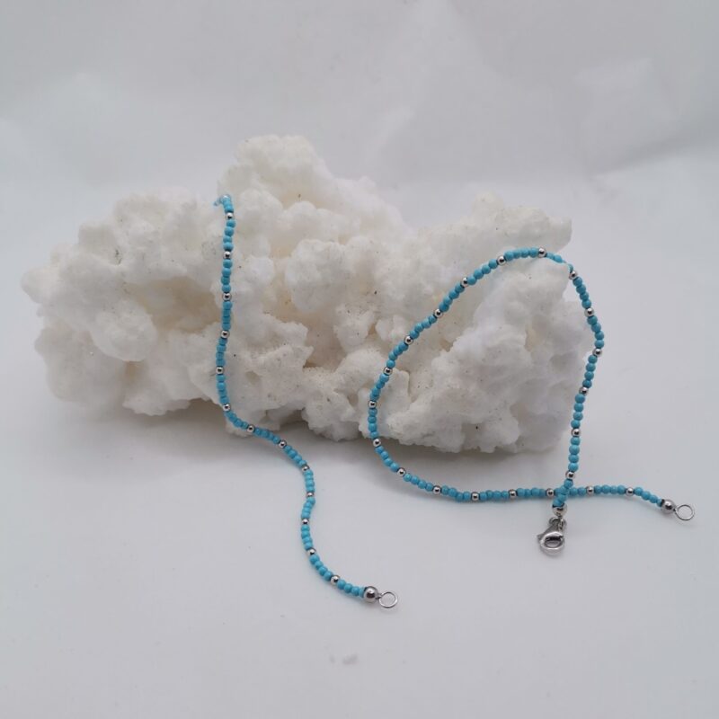 PULSERA PLATA Y TURQUESA 2 MM