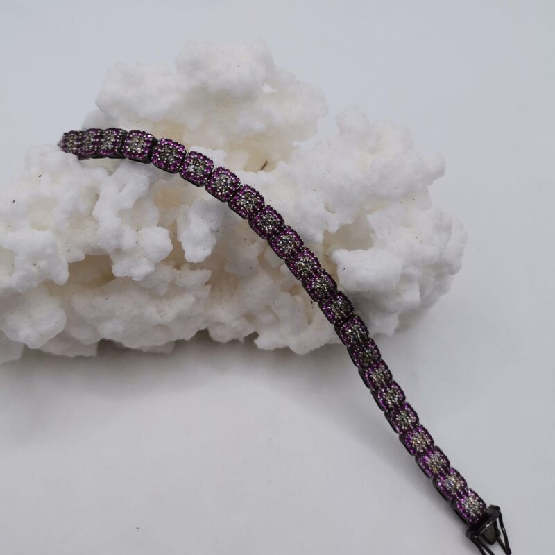 PULSERA PUNTAS DIAMANTE MOISSANITA Y RUBI PLATA