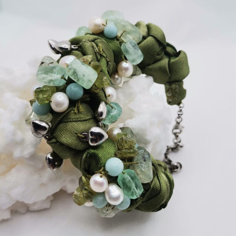 PULSERA RASO AGUAMARINA PERLAS Y PERIDOTO