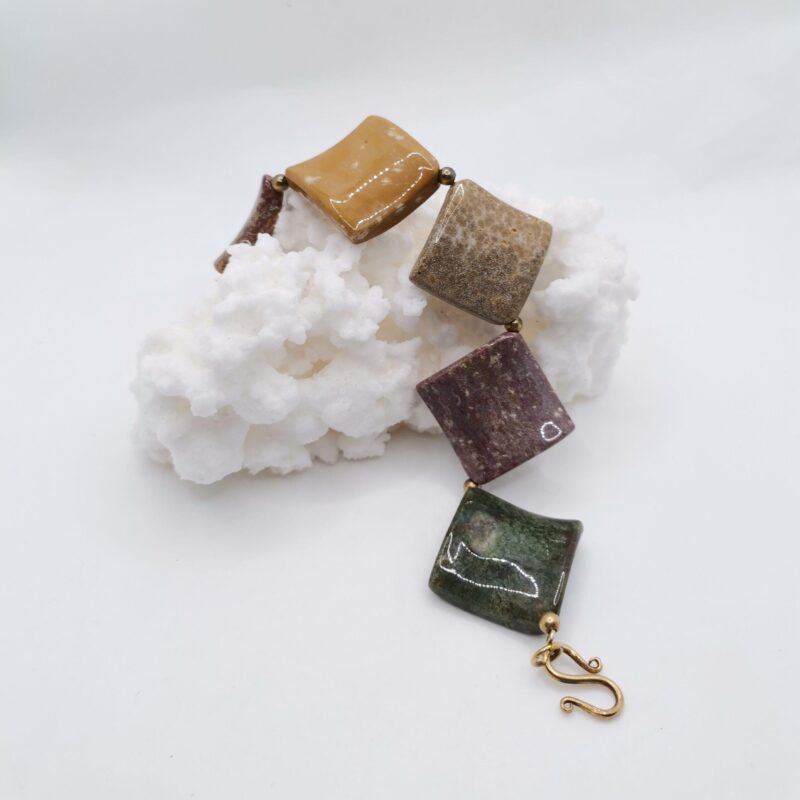 PULSERA ROMBOS JASPE PLATA ORO