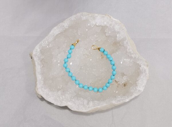 PULSERA TURQUESA BOLA 6 MM PLATA BAÑO ORO