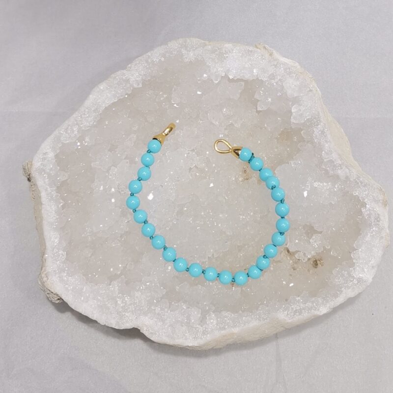 PULSERA TURQUESA BOLA 6 MM PLATA BAÑO ORO