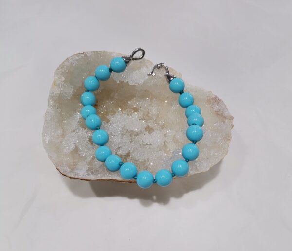 PULSERA TURQUESA BOLA 8 MM PLATA