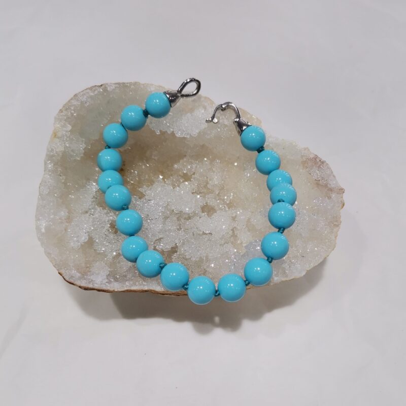 PULSERA TURQUESA BOLA 8 MM PLATA