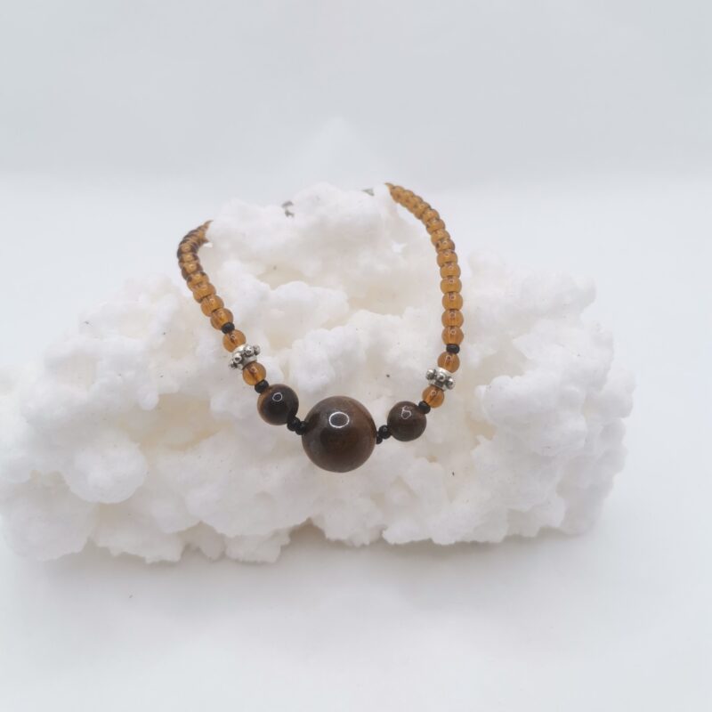 PULSERA OJO DE TIGRE ESFERAS ACERO 25
