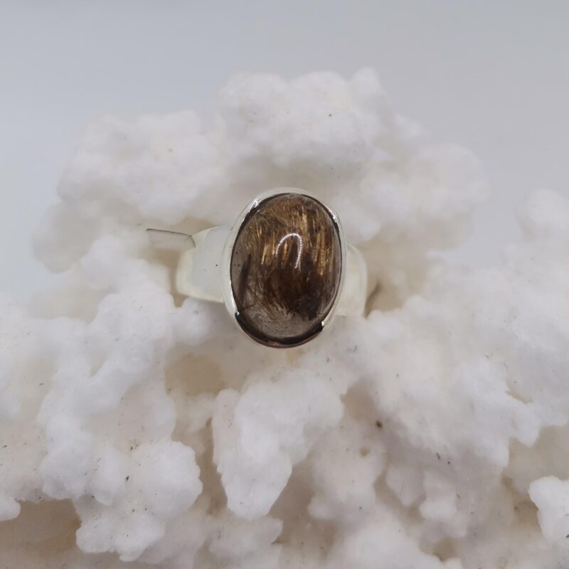 ANILLO CUARZO RUTILADO DORADO PLATA