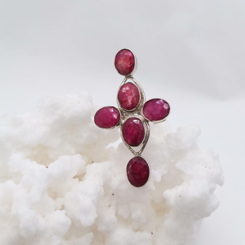 ANILLO RUBI 6 CABUJONES EN CRUZ PLATA 75