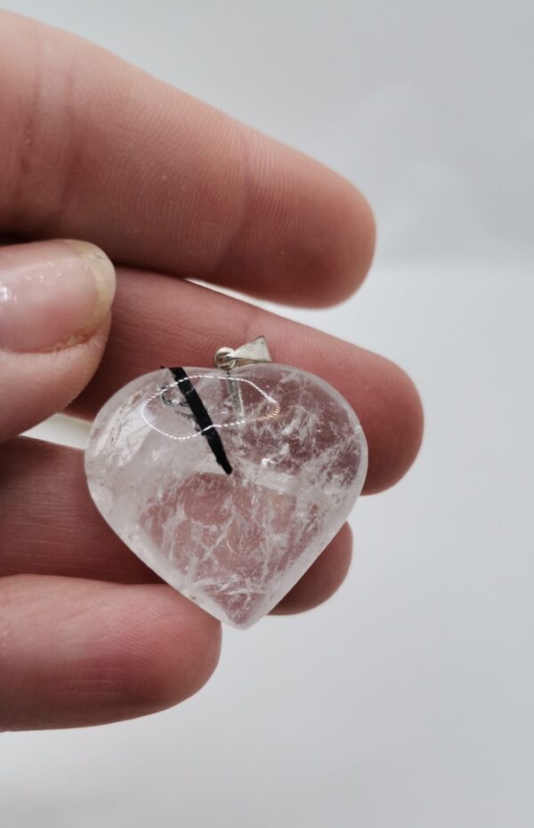 COLGANTE CORAZON CUARZO RUTILADO CON TURMALINA PLATA - Imagen 2