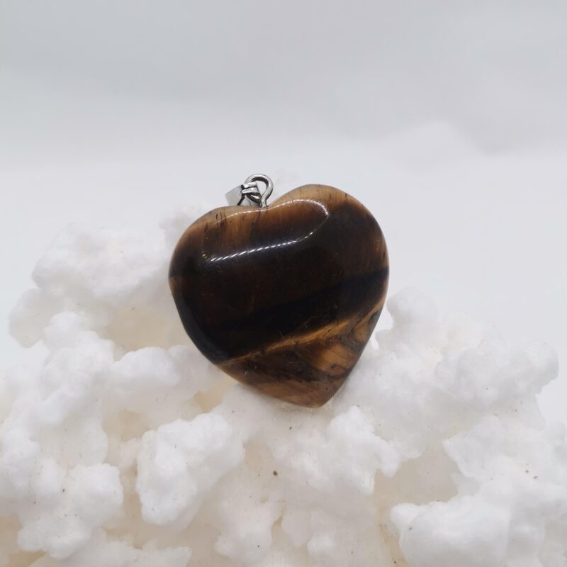 COLGANTE CORAZON DE OJO DE TIGRE Y PLATA