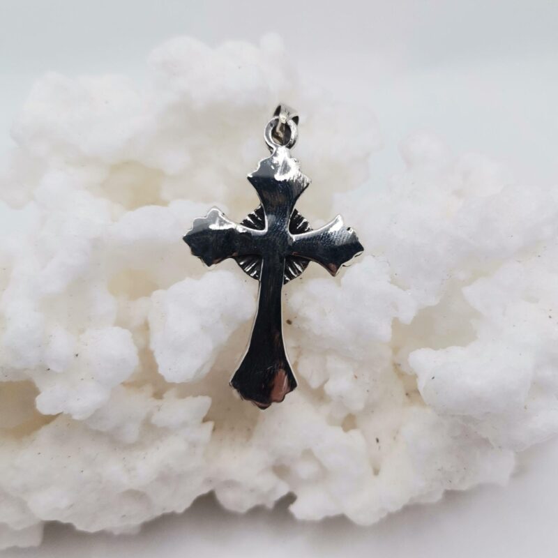 COLGANTE CRUCIFIJO SIN CRISTO AUREOLA PLATA