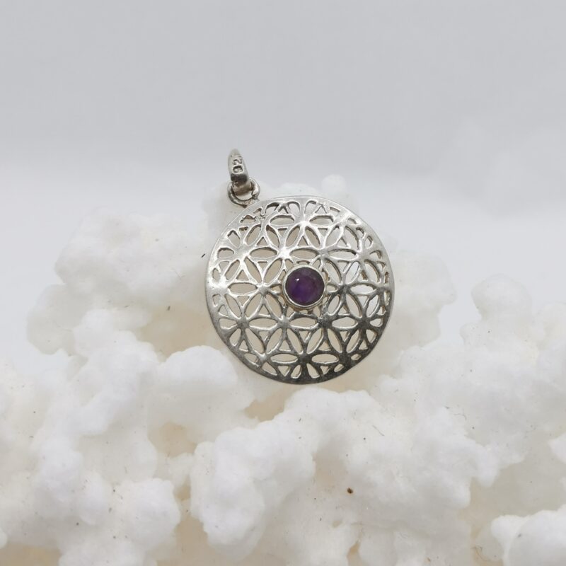 COLGANTE FLOR DE LA VIDA AMATISTA PLATA