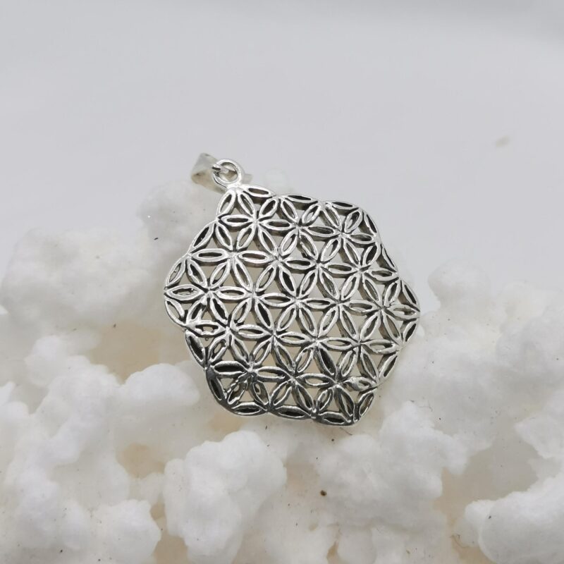 COLGANTE FLOR DE LA VIDA HEXAGONO PLATA 40