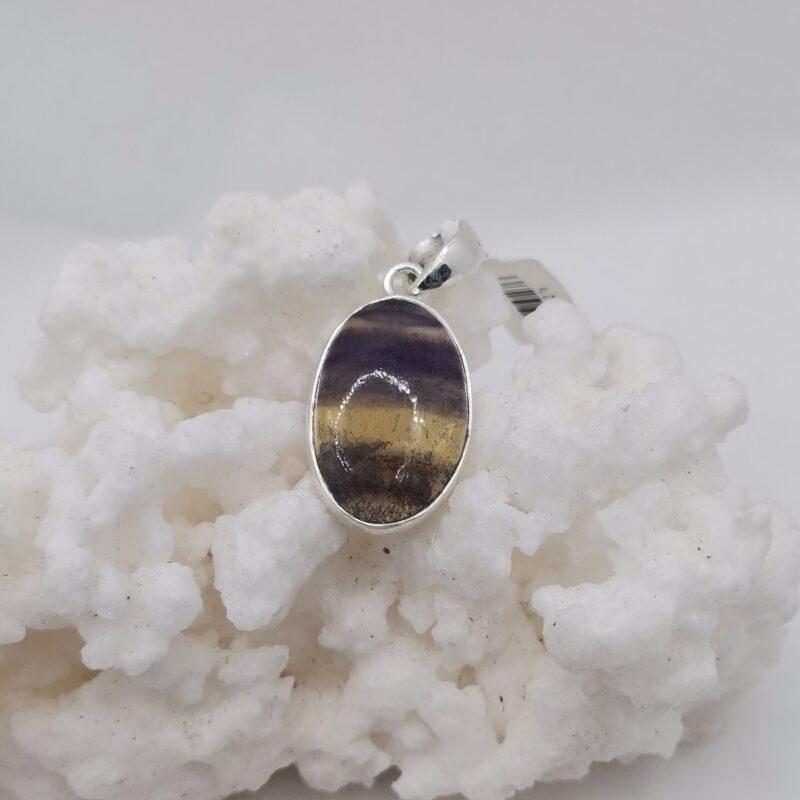 COLGANTE FLUORITA OVALO PLATA