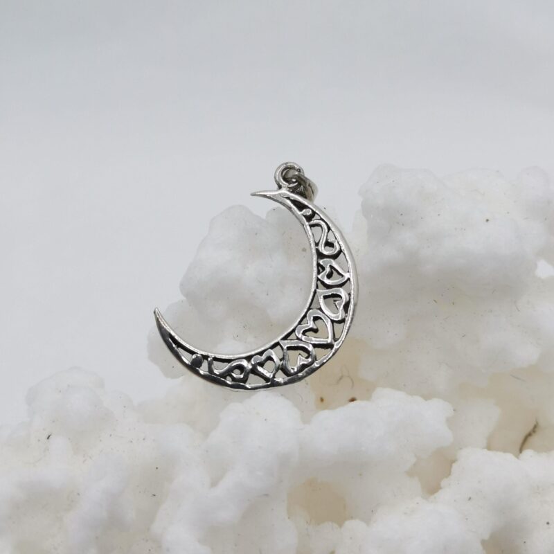 COLGANTE LUNA DE CORAZONES PLATA