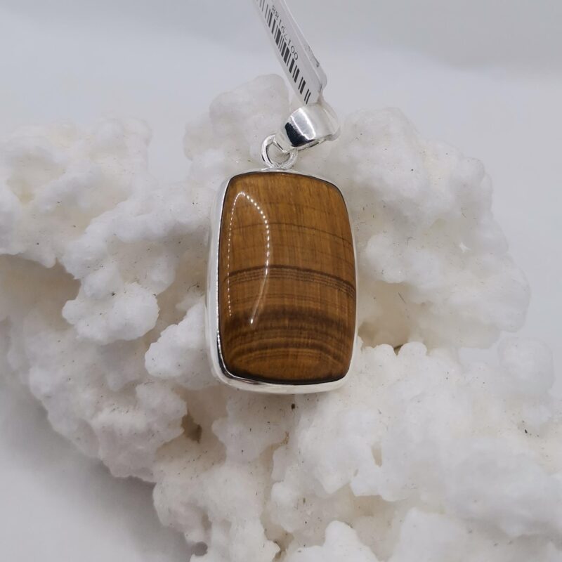 COLGANTE OJO DE TIGRE RECTANGULO PLATA
