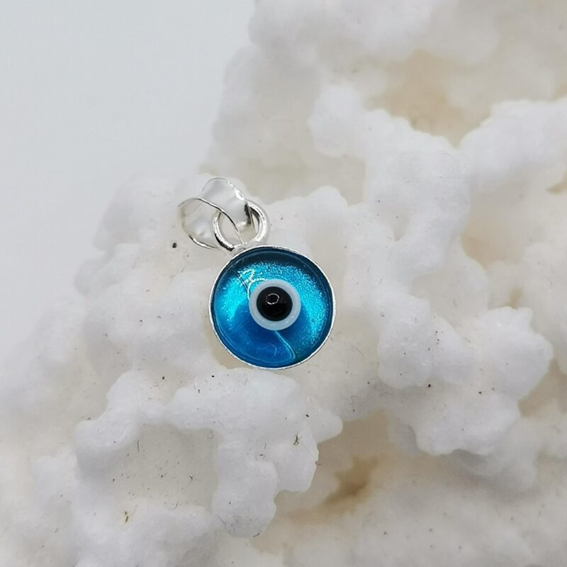 COLGANTE OJO TURCO AZUL CLARO PLATA