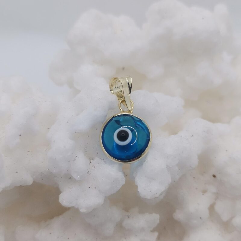 COLGANTE OJO TURCO AZUL CLARO PLATA ORO