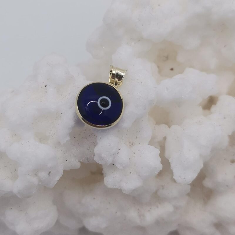 COLGANTE OJO TURCO AZUL OSCURO PLATA ORO