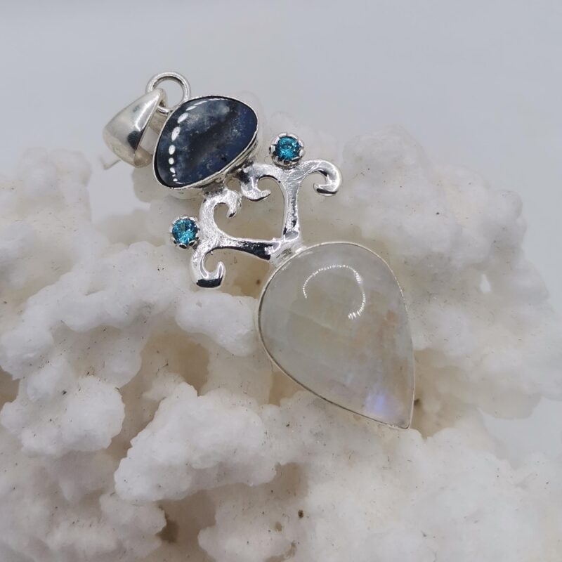 COLGANTE PLATA PIEDRA LUNA APATITO Y OPALO DE ROCA