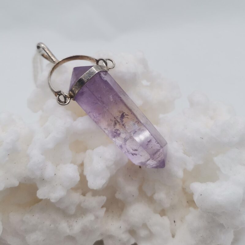COLGANTE PUNTA BITERMINADA DE AMATISTA Y PLATA 35