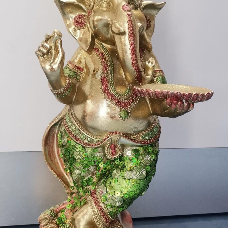 GANESHA DE PIE DORADA CON PLATO OFRENDA
